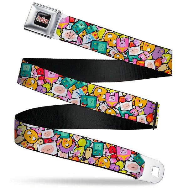 buckle down Cartoon Network ADVENTURE TIME Title Logo Full Color Black Seatbelt Belt - Adventure Time Character Face Icons Stacked Collage Webbing