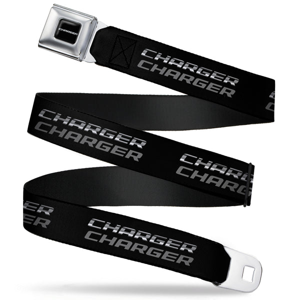 buckle down CHARGER Text Seatbelt Belt - CHARGER Double Repeat Black/Gray Webbing