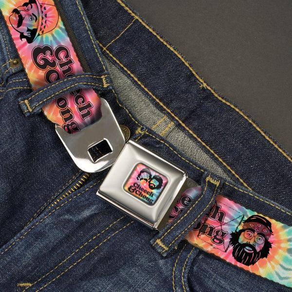 Buckle Down CHEECH & CHONG Faces Silhouette Tie Dye Full Color Multi Color/Black Seatbelt Belt - CHEECH & CHONG Caricature Faces2 Tie Dye Multi Color/Black Webbing