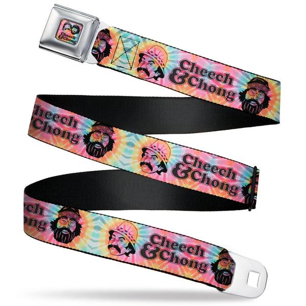 buckle down CHEECH & CHONG Faces Silhouette Tie Dye Full Color Multi Color/Black Seatbelt Belt - CHEECH & CHONG Caricature Faces2 Tie Dye Multi Color/Black Webbing