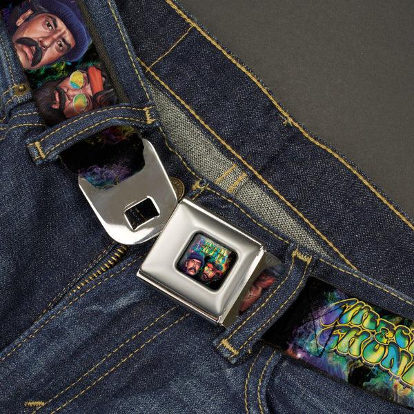 Buckle Down CHEECH & CHONG Faces Smokey Tie Dye Full Color Black/Yellow/Multi Color Seatbelt Belt - CHEECH & CHONG Faces Smokey Tie Dye Black/Yellow/Multi Color Webbing