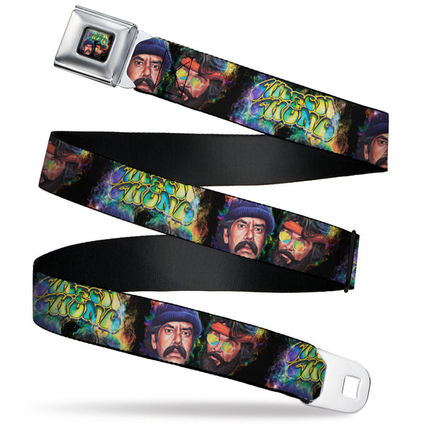 buckle down CHEECH & CHONG Faces Smokey Tie Dye Full Color Black/Yellow/Multi Color Seatbelt Belt - CHEECH & CHONG Faces Smokey Tie Dye Black/Yellow/Multi Color Webbing