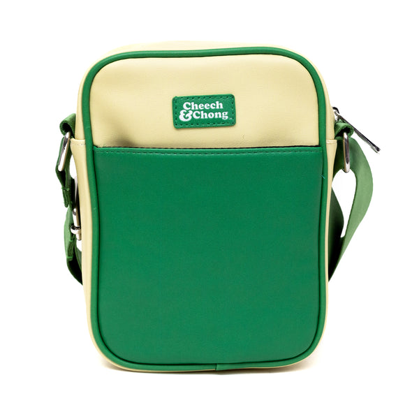 Buckle Down Cheech & Chong Vegan Leather Cross Body Backpack For Men And Women With Adjustable Strap C Of Weeds Playing Card Replica Green