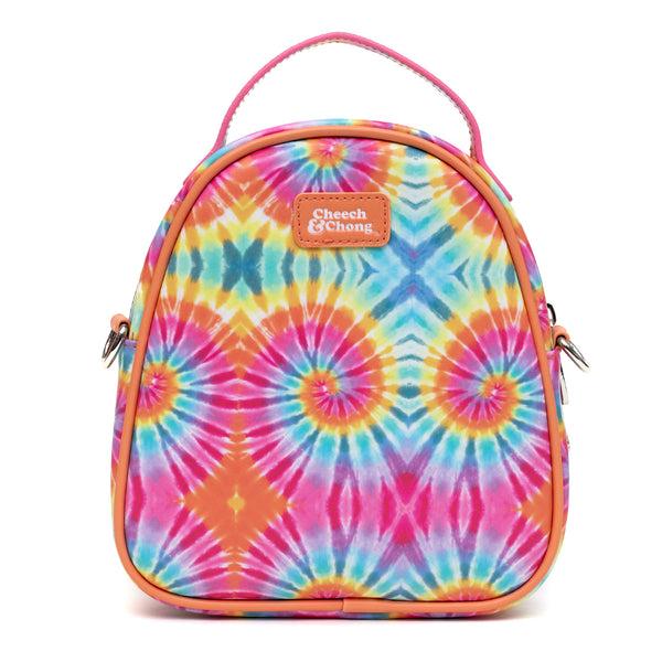 Buckle Down Cheech & Chong Vegan Leather Cross Body Backpack For Men And Women With Adjustable Strap Faces Debossed Multi Color Tie Dye Multicolor