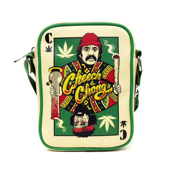 buckle down Cheech & Chong Vegan Leather Cross Body Backpack for Men and Women with Adjustable Strap C of Weeds Playing Card Replica Green
