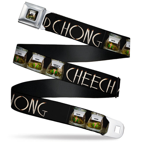 buckle down CHEECH & CHONG Vivid Weed Jar Full Color Seatbelt Belt - CHEECH AND CHONG Joints Text/3-Vivid Weed Jars Black Webbing
