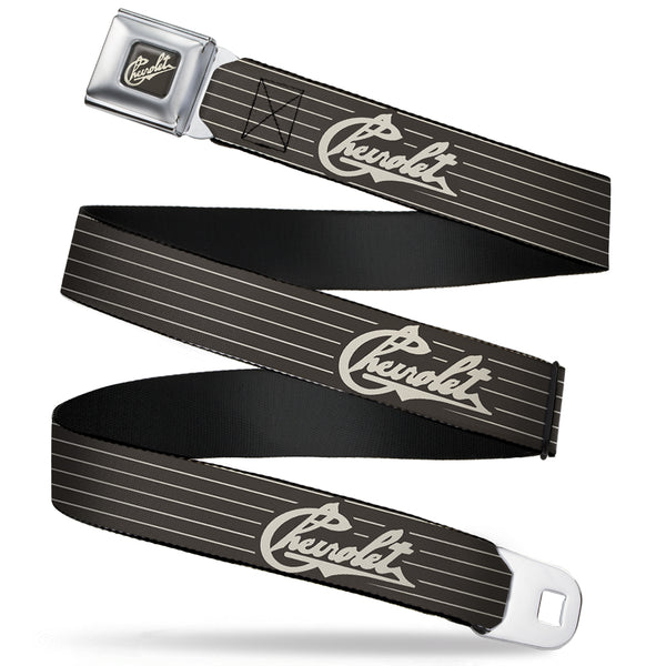 buckle down CHEVROLET Heritage Script Full Color Charcoal Tan Seatbelt Belt - CHEVROLET Heritage Script/Stripe Charcoal/Tan Webbing