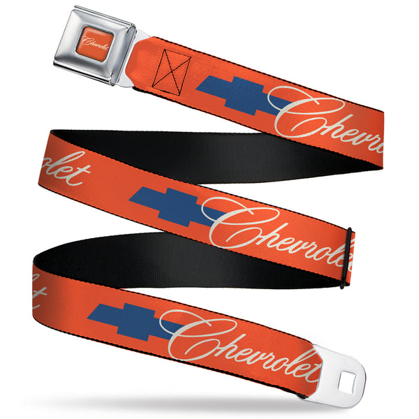 buckle down CHEVROLET Script Full Color Orange/White/Blue Seatbelt Belt - CHEVROLET Script and Bowtie Orange/White/Blue Webbing