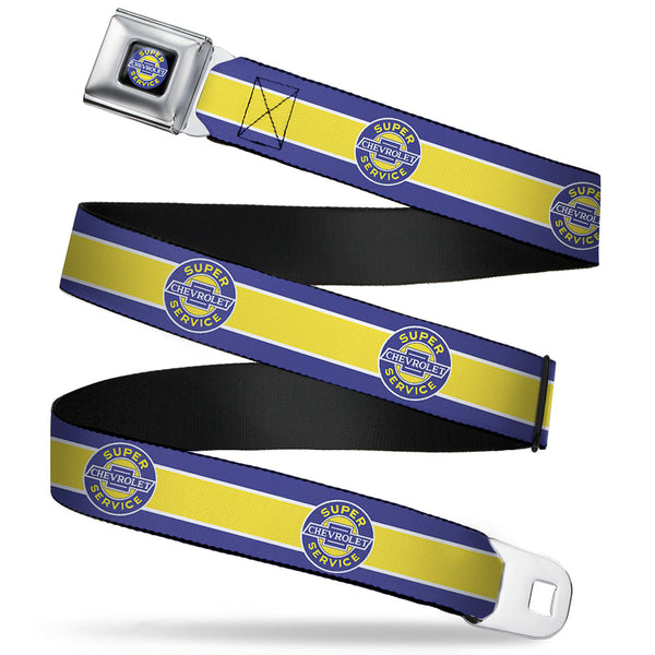 buckle down CHEVROLET SUPER SERVICE Logo Black Blue Yellow White Seatbelt Belt - CHEVROLET SUPER SERVICE Logo/Stripe Blue/White/Yellow Webbing