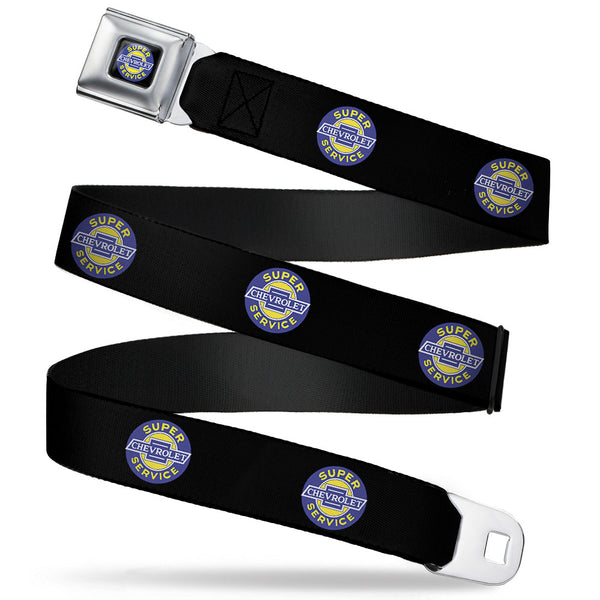 buckle down CHEVROLET SUPER SERVICE Logo Black Blue Yellow White Seatbelt Belt - CHEVROLET SUPER SERVICE Logo Black/Blue/Yellow/White Webbing