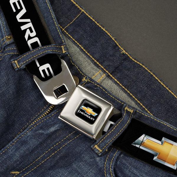Buckle Down Chevy Bowtie Full Color Black Gold Seatbelt Belt - Chevy Bowtie Black/Gold Logo REPEAT Webbing
