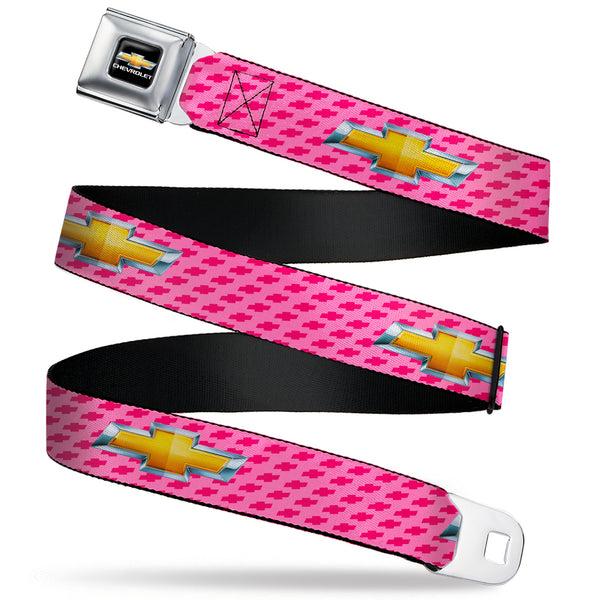 buckle down Chevy Bowtie Full Color Black Gold Seatbelt Belt - Chevy Gold Bowtie w/Logo PINK Webbing