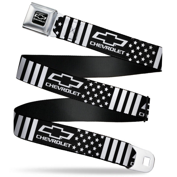 buckle down Chevy Bowtie Full Color Black/White Seatbelt Belt - CHEVROLET Bowtie Americana Stars and Stripes Black/White Webbing