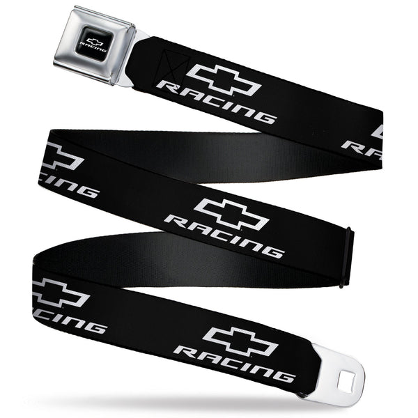 buckle down Chevy Bowtie RACING Logo Full Color Black/White Seatbelt Belt - Chevy Bowtie RACING Logo Black/White Webbing