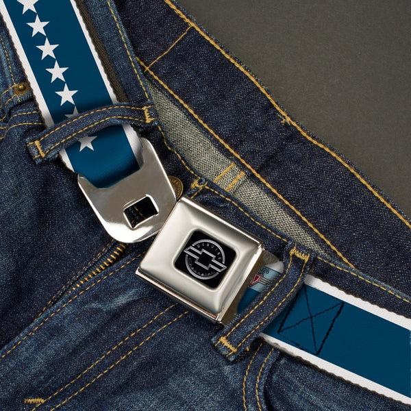 Buckle Down Chevy Seatbelt Belt - CHEVROLET Bowtie/Stars Blue/White Webbing