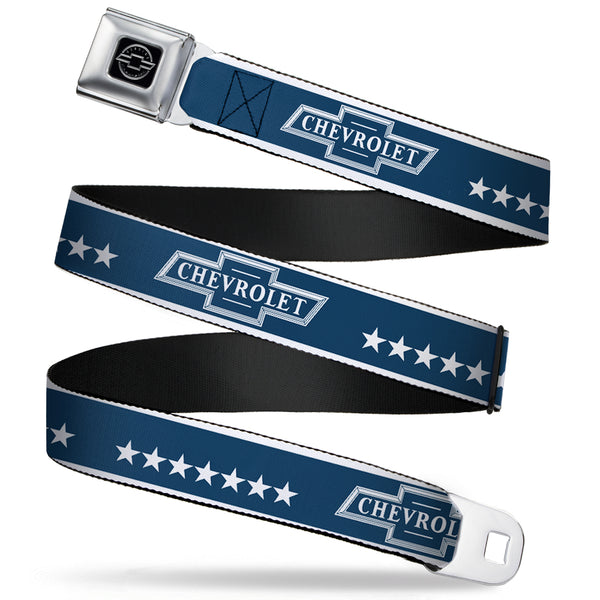 buckle down Chevy Seatbelt Belt - CHEVROLET Bowtie/Stars Blue/White Webbing
