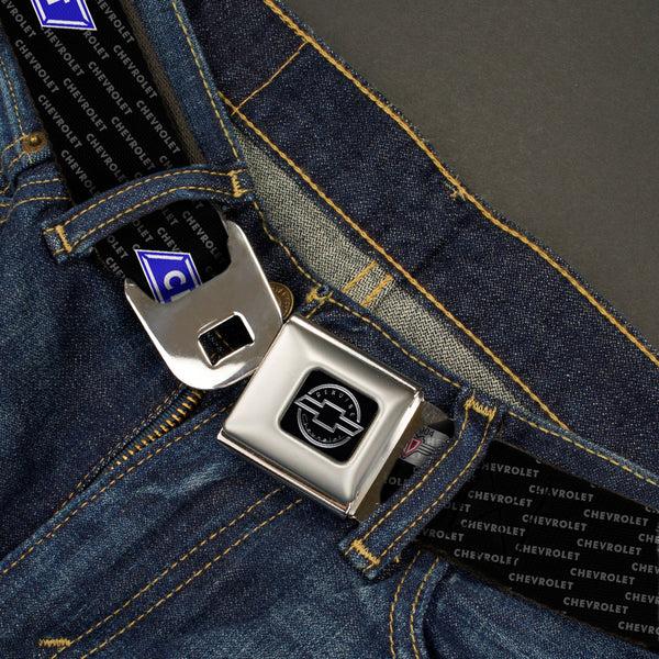 Buckle Down Chevy Seatbelt Belt - Chevy Bowtie REPEAT W/Text Webbing