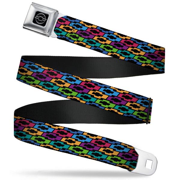 buckle down Chevy Seatbelt Belt - Chevy Bowties 5-Row Black/Multi Color Webbing