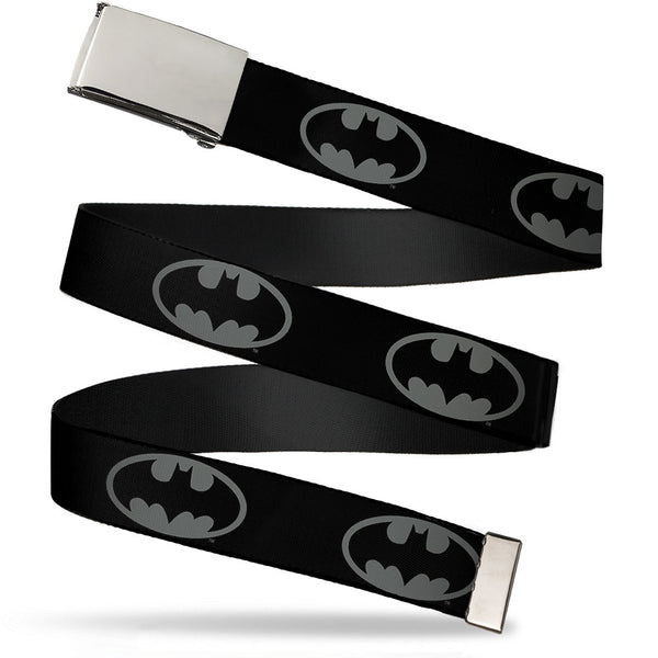 buckle down Chrome Buckle Web Belt - Batman Shield Black/Gray Webbing