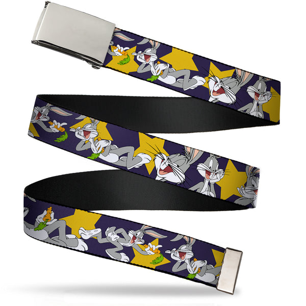 buckle down Chrome Buckle Web Belt - Bugs Bunny Poses/Stars Navy Webbing