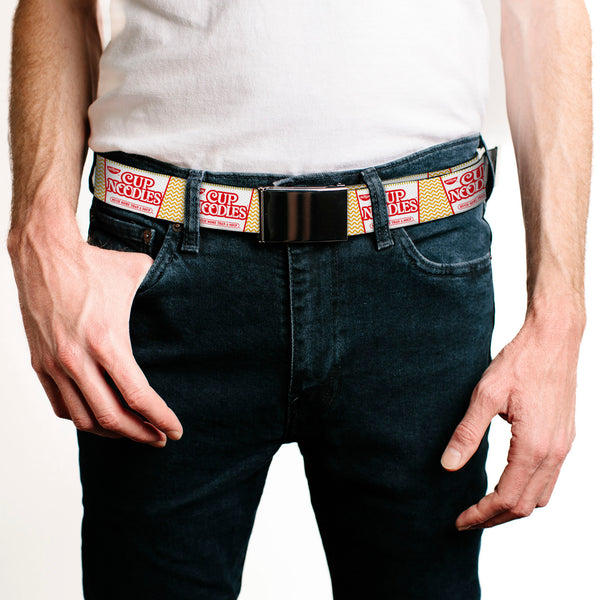 Buckle Down Chrome Buckle Web Belt - Cup Noodles Cup/Noodle Wave White/Orange/Red Webbing