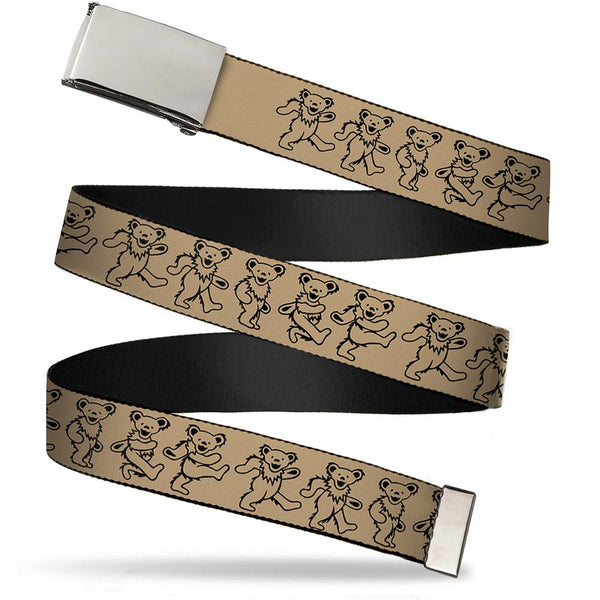 buckle down Chrome Buckle Web Belt - Dancing Bears Tan/Black Webbing
