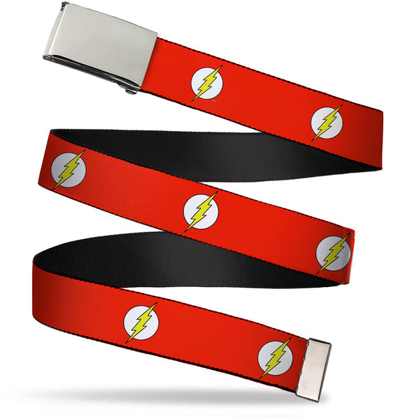 buckle down Chrome Buckle Web Belt - Flash Logo Red/White/Yellow Webbing