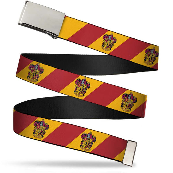 buckle down Chrome Buckle Web Belt - GRYFFINDOR Crest Diagonal Stripe Gold/Red Webbing