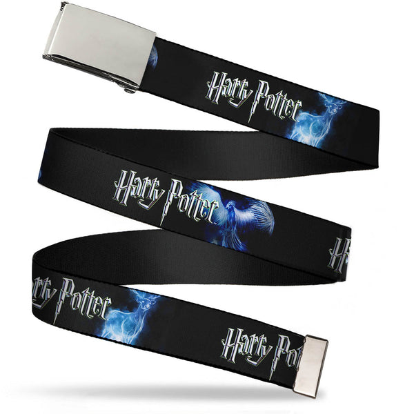 buckle down Chrome Buckle Web Belt - HARRY POTTER/Animal Spirits Black/White/Blue Webbing