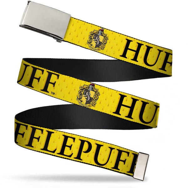 buckle down Chrome Buckle Web Belt - Harry Potter HUFFLEPUFF & Crest Yellow/Black Webbing