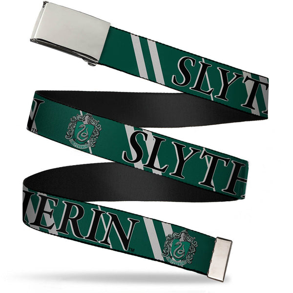buckle down Chrome Buckle Web Belt - Harry Potter SLYTHERIN Stripe Green/Gray Webbing