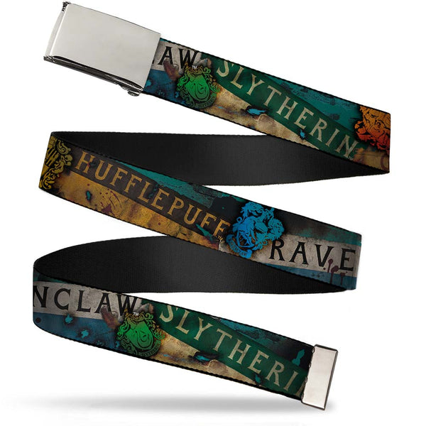 buckle down Chrome Buckle Web Belt - Hogwarts House Banners & Logos Webbing