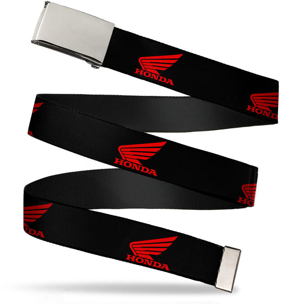 buckle down Chrome Buckle Web Belt - HONDA Motorcycle Logo Black/Red Webbing