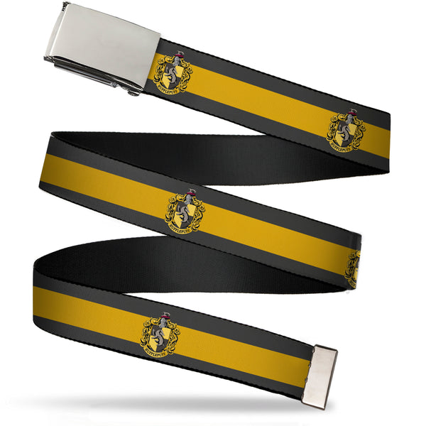 buckle down Chrome Buckle Web Belt - HUFFLEPUFF Crest/Stripe9 Brown/Gold Webbing