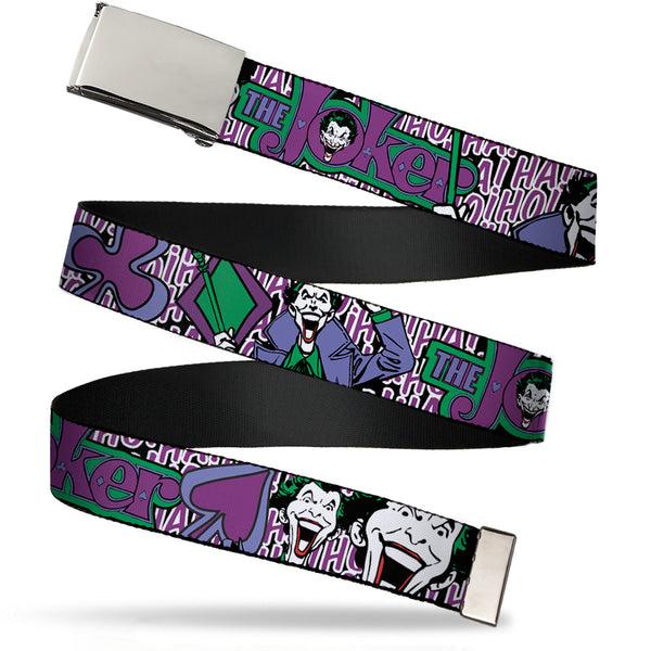 buckle down Chrome Buckle Web Belt - Joker Face/Logo/Spades Black/White/Purple Webbing