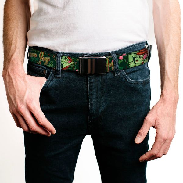 Buckle Down Chrome Buckle Web Belt - POISON IVY Bombshell Poses Greens/Reds Webbing
