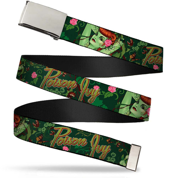 buckle down Chrome Buckle Web Belt - POISON IVY Bombshell Poses Greens/Reds Webbing