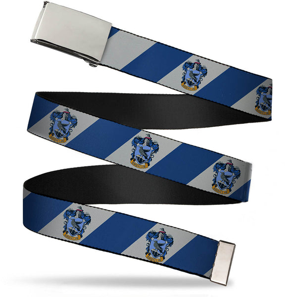 buckle down Chrome Buckle Web Belt - RAVENCLAW Crest Diagonal Stripe Gray/Blue Webbing