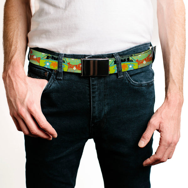 Buckle Down Chrome Buckle Web Belt - Scooby Doo Group In THE MYSTERY MACHINE Webbing