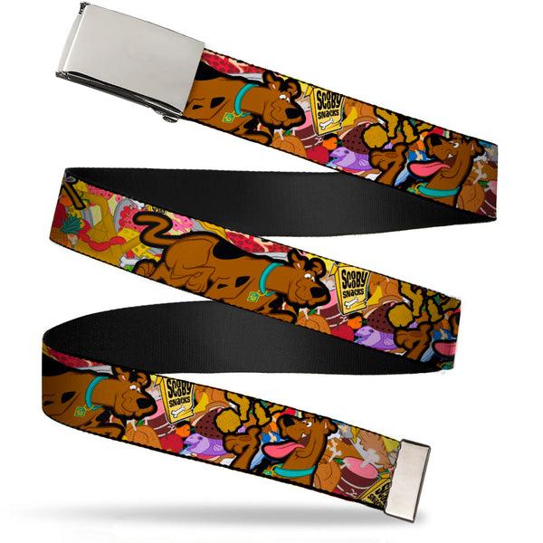 buckle down Chrome Buckle Web Belt - Scooby Doo Poses/Snacks Stacked Webbing