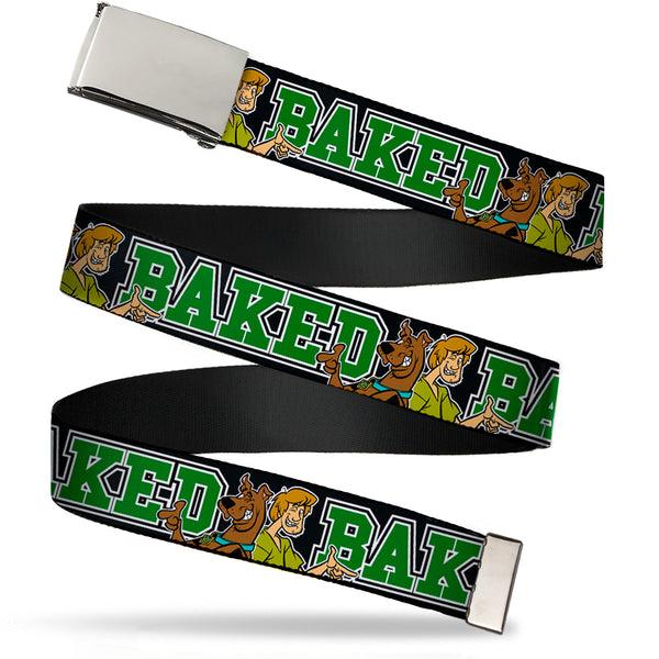 buckle down Chrome Buckle Web Belt - Scooby Doo & Shaggy Pose/BAKED Black/Green Webbing