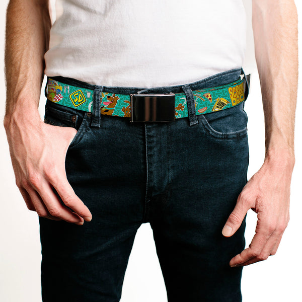 Buckle Down Chrome Buckle Web Belt - Scooby Doo & Snacks/Bone Monogram Blues Webbing