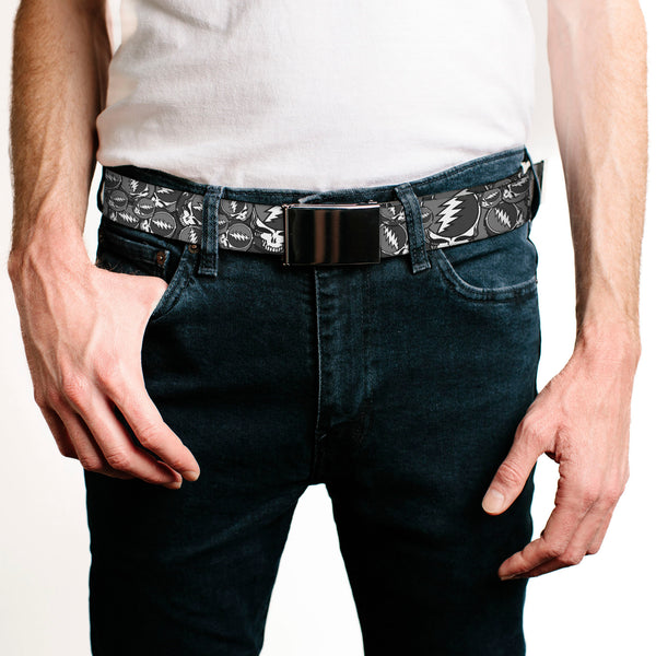 Buckle Down Chrome Buckle Web Belt - Steal Your Face Stacked Gray Webbing