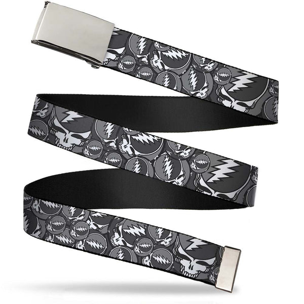 buckle down Chrome Buckle Web Belt - Steal Your Face Stacked Gray Webbing