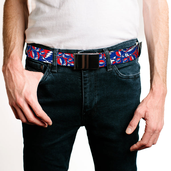 Buckle Down Chrome Buckle Web Belt - Steal Your Face Stacked Red/White/Blue Webbing