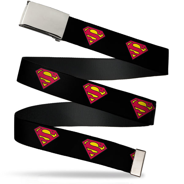 buckle down Chrome Buckle Web Belt - Superman Shield Black Webbing