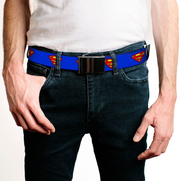 Buckle Down Chrome Buckle Web Belt - Superman Shield Blue Webbing