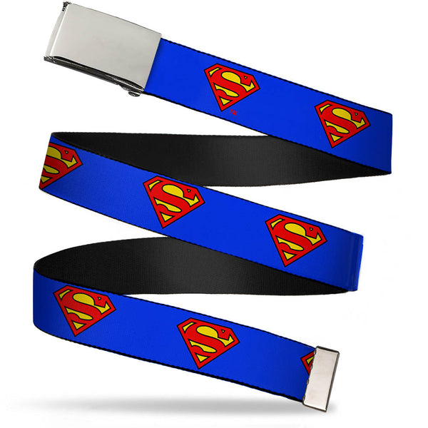 buckle down Chrome Buckle Web Belt - Superman Shield Blue Webbing
