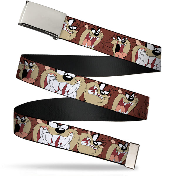 buckle down Chrome Buckle Web Belt - Tasmanian Devil Expressions Brown Webbing