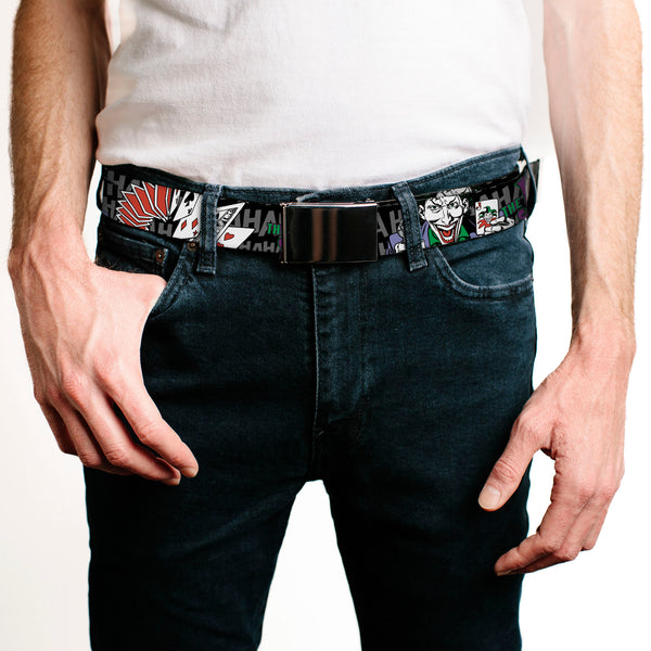 Buckle Down Chrome Buckle Web Belt - The Joker Pose/Cards/HAHAHAHA Black/Gray Webbing